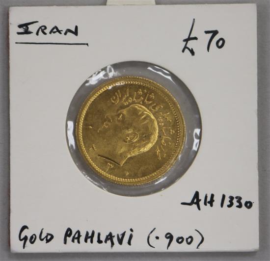 An Iranian One Pahlavi gold coin, 8.1g net, AEF